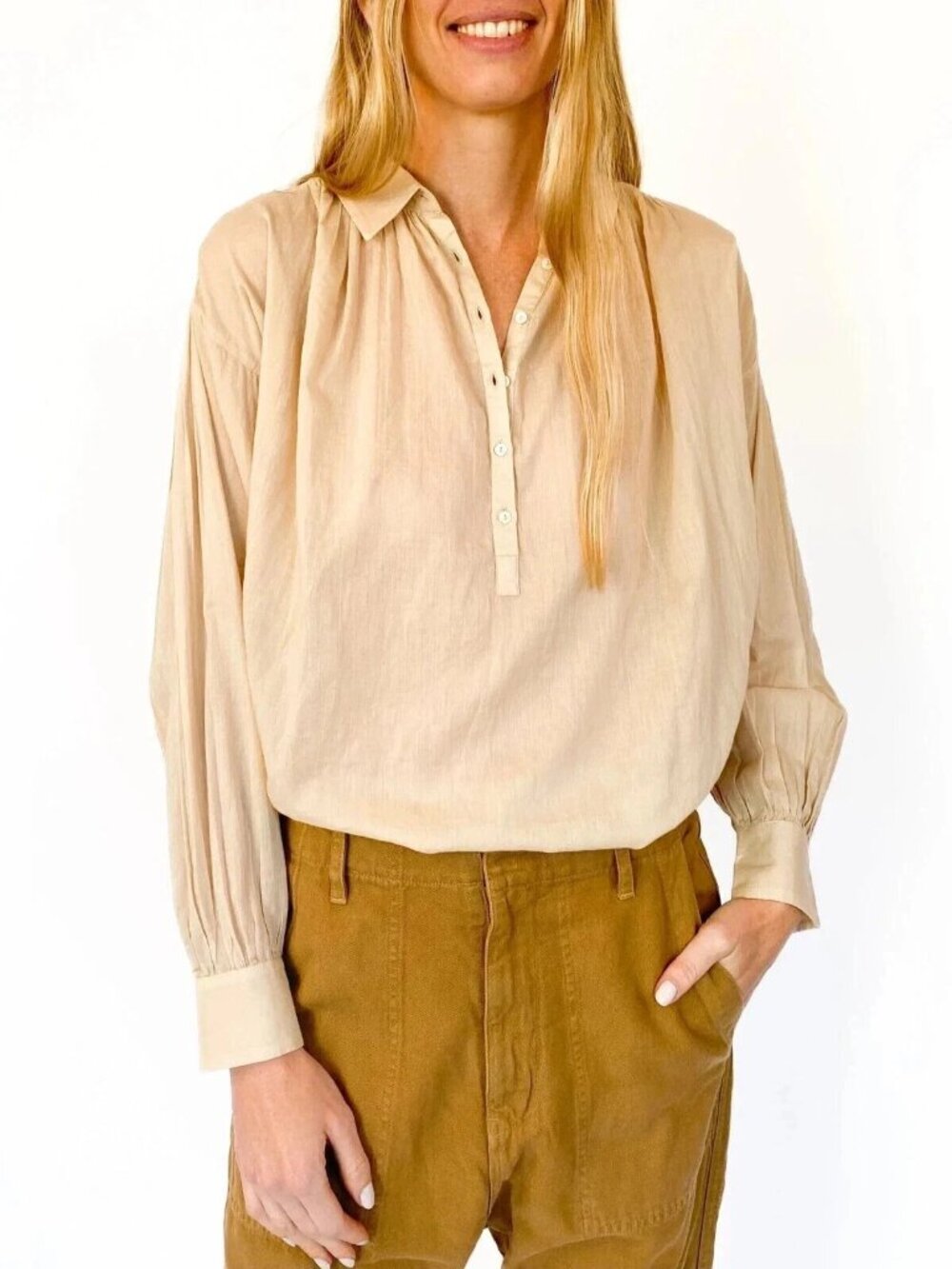 Nili Lotan Miles Tunic Shirt Top Cotton Oversized Long Sleeve Nude M 290691